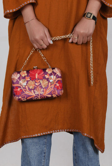 Purple velvety rectangular clutch